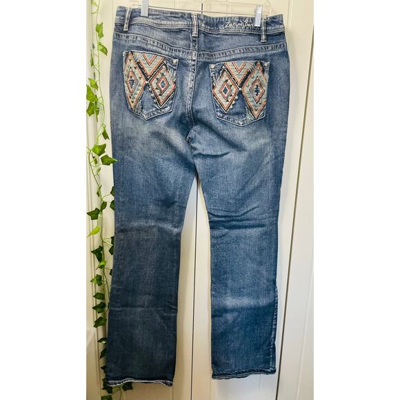 Zenim Denim Western Embroidered Back Pockets Slight Flared Mid Rise Jeans SZ 14 - Picture 5 of 11